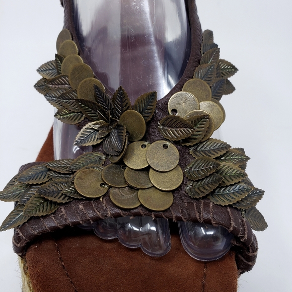 Vintage Sam Edelman Metal Leaves Sandal Wedges - Picture 9 of 12